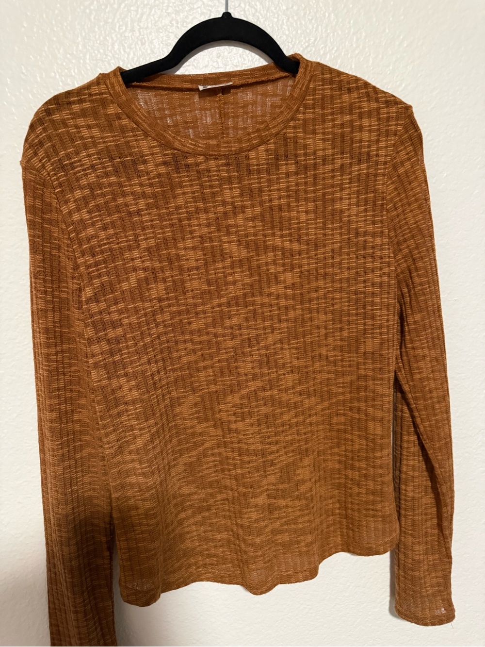 Free People Ribbed Long Sleeve Crewneck Top - Rust